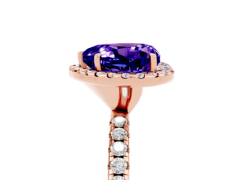 Rose gold Heart Cut Halo Round Diamond Pavé Band Four-Prong Ring_5