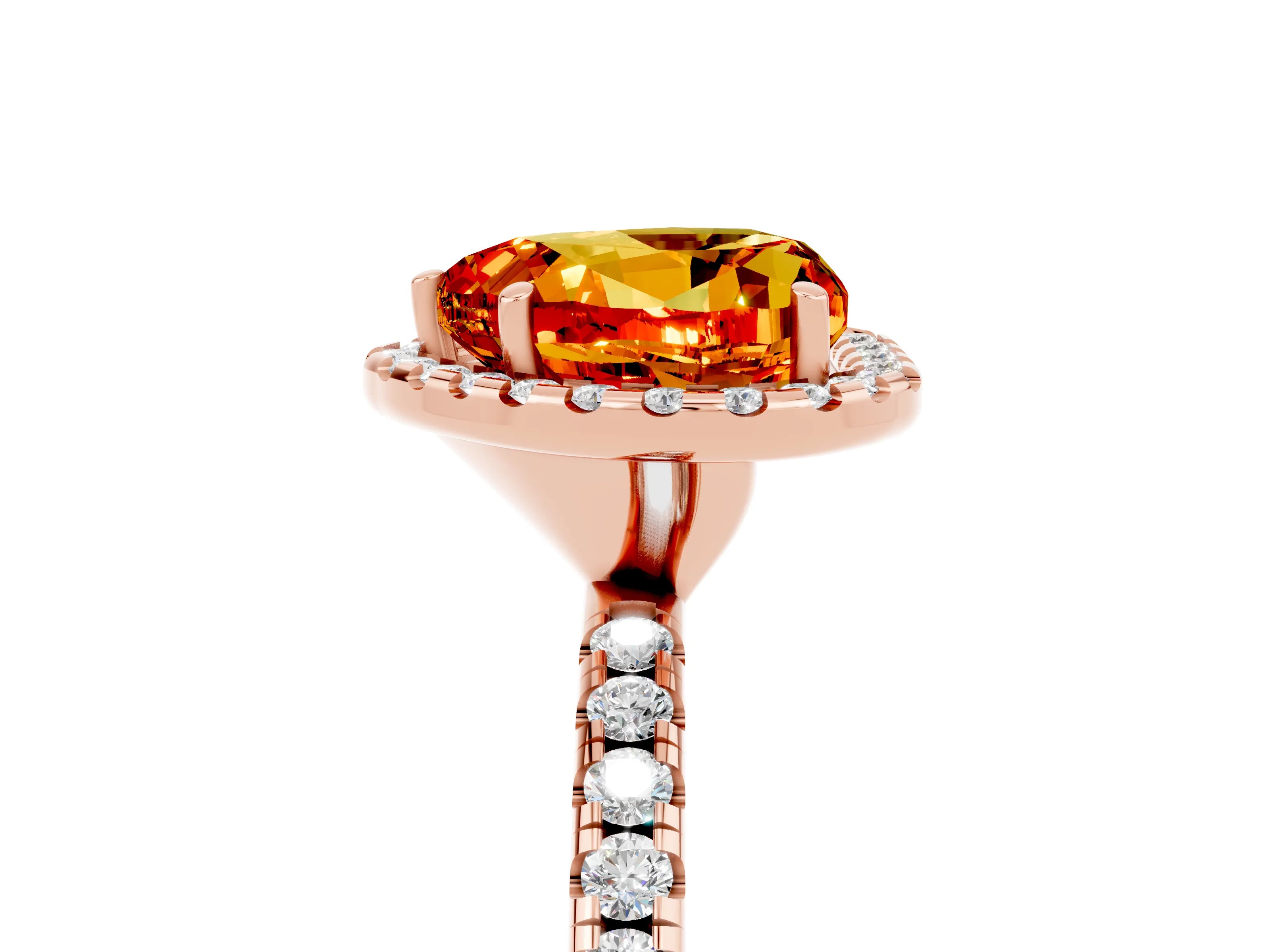 Rose gold Heart Cut Halo Round Diamond Pavé Band Four-Prong Ring_5