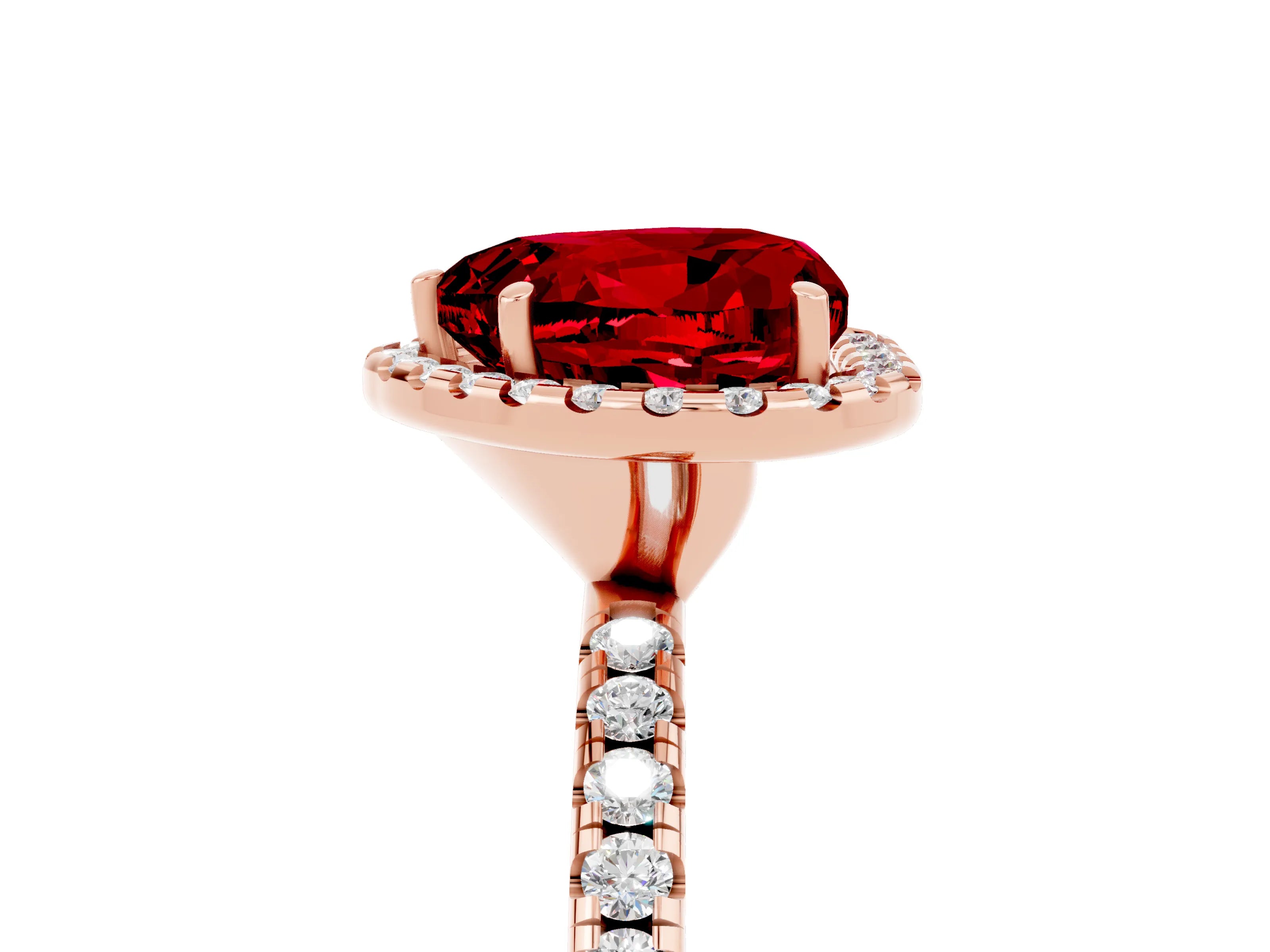 Rose gold Heart Cut Halo Round Diamond Pavé Band Four-Prong Ring_5