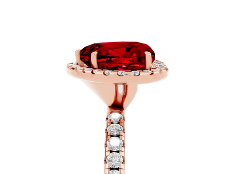 Rose gold Heart Cut Halo Round Diamond Pavé Band Four-Prong Ring_5