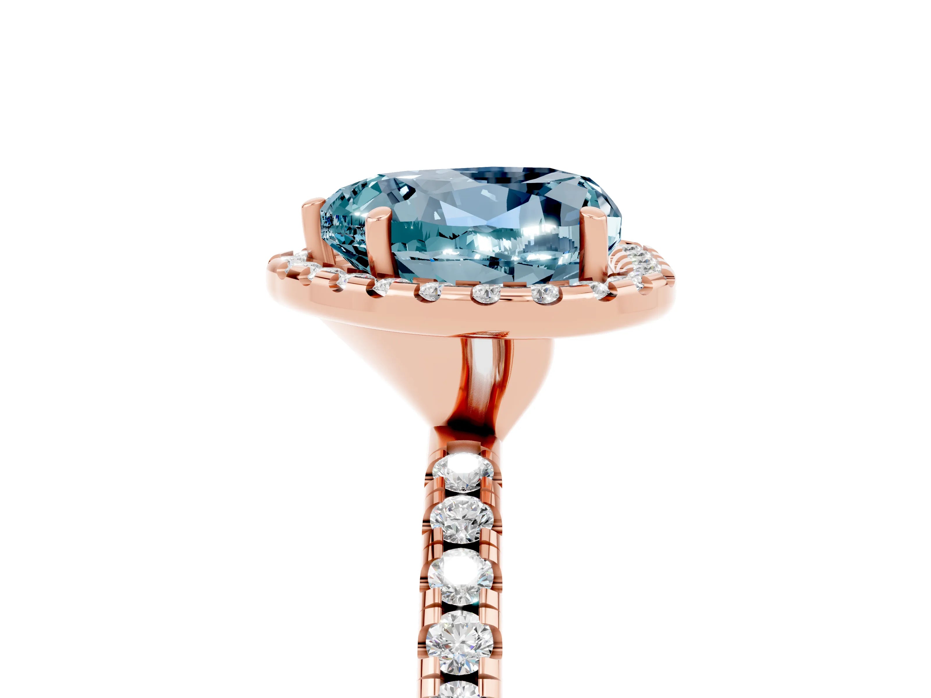 Rose gold Heart Cut Halo Round Diamond Pavé Band Four-Prong Ring_5