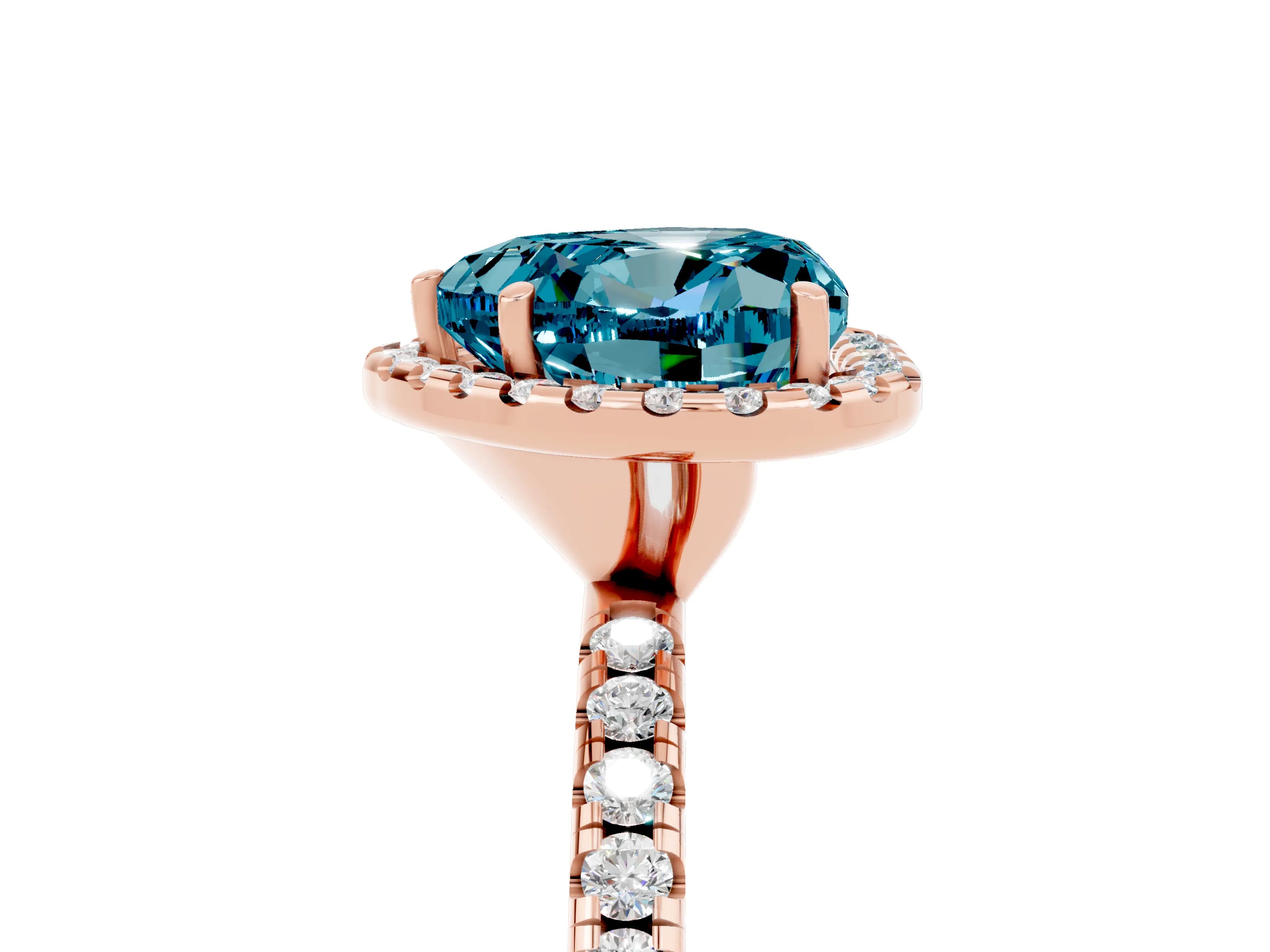 Rose gold Heart Cut Halo Round Diamond Pavé Band Four-Prong Ring_5