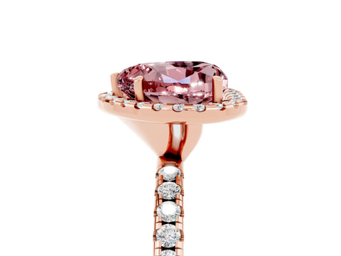 Rose gold Heart Cut Halo Round Diamond Pavé Band Four-Prong Ring_5