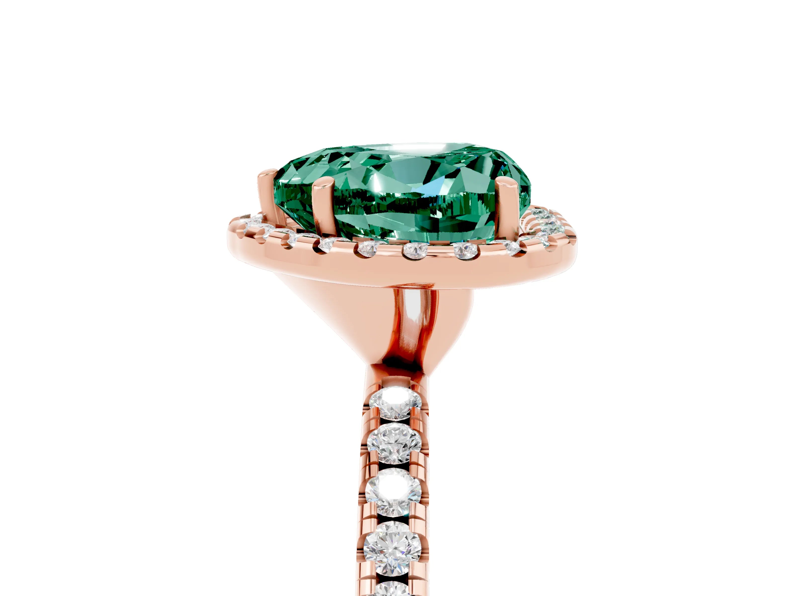 Rose gold Heart Cut Halo Round Diamond Pavé Band Four-Prong Ring_5