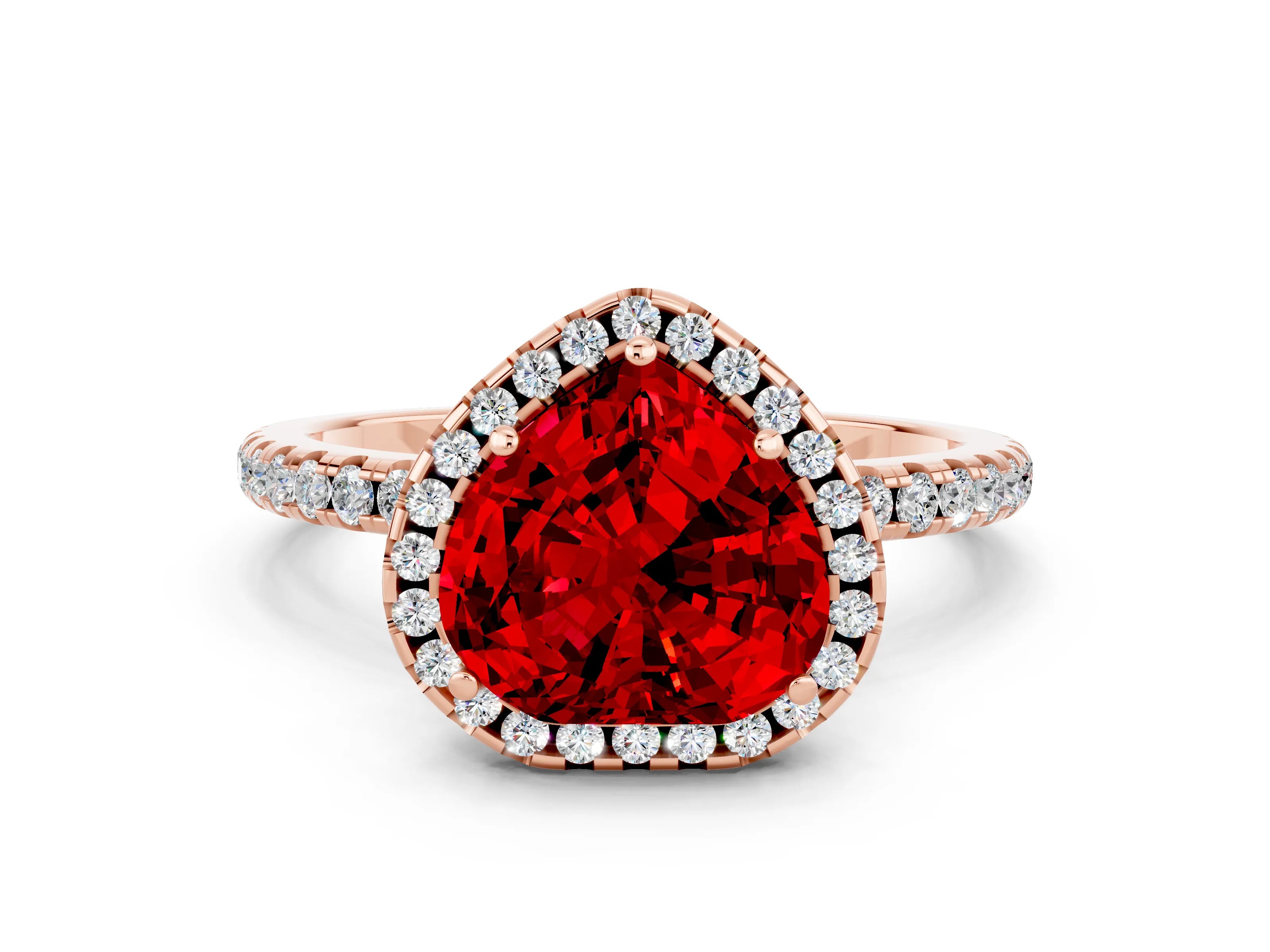 Rose gold Heart Cut Halo Round Diamond Pavé Band Four-Prong Ring