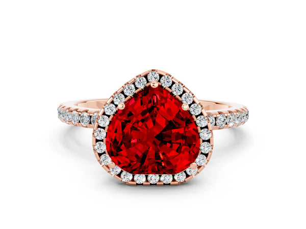 Rose gold Heart Cut Halo Round Diamond Pavé Band Four-Prong Ring