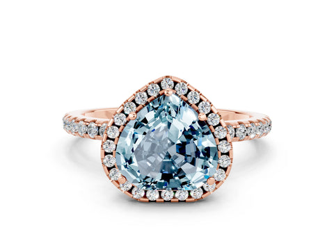 Rose gold Heart Cut Halo Round Diamond Pavé Band Four-Prong Ring
