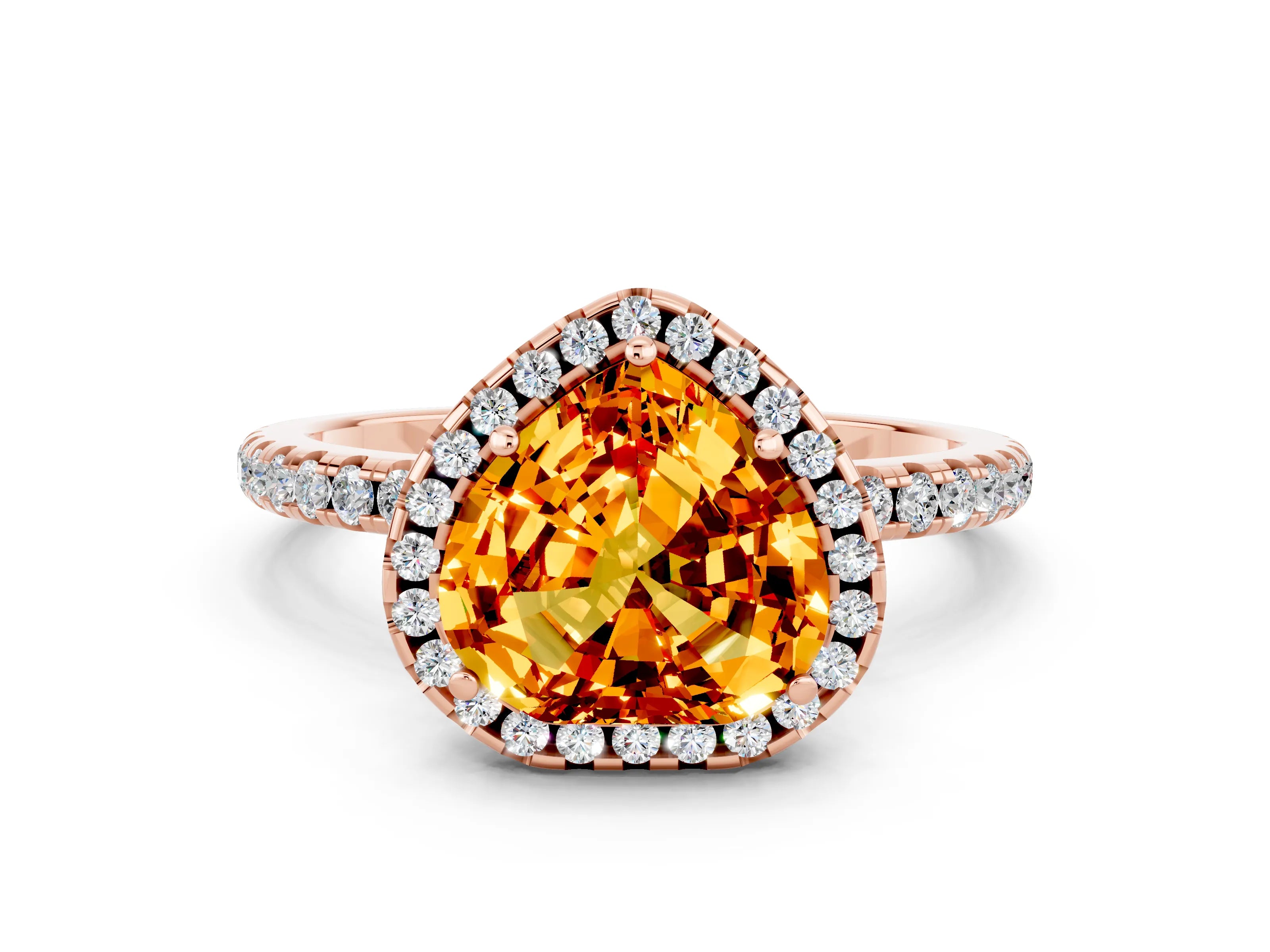 Rose gold Heart Cut Halo Round Diamond Pavé Band Four-Prong Ring