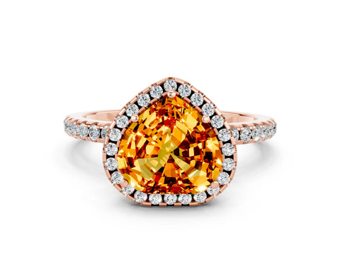 Rose gold Heart Cut Halo Round Diamond Pavé Band Four-Prong Ring