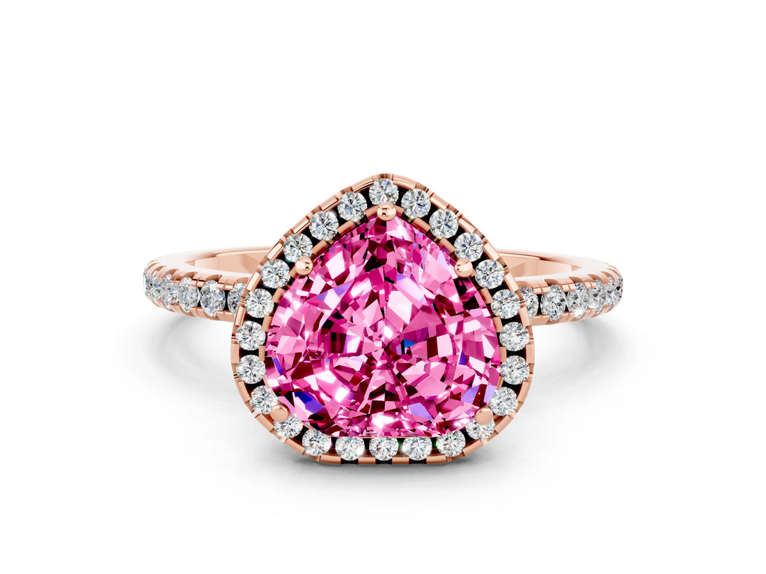 Rose gold Heart Cut Halo Round Diamond Pavé Band Four-Prong Ring