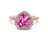 Rose gold Heart Cut Halo Round Diamond Pavé Band Four-Prong Ring