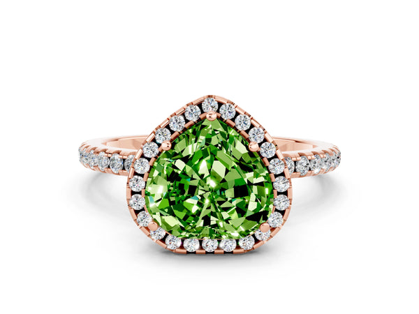 Rose gold Heart Cut Halo Round Diamond Pavé Band Four-Prong Ring