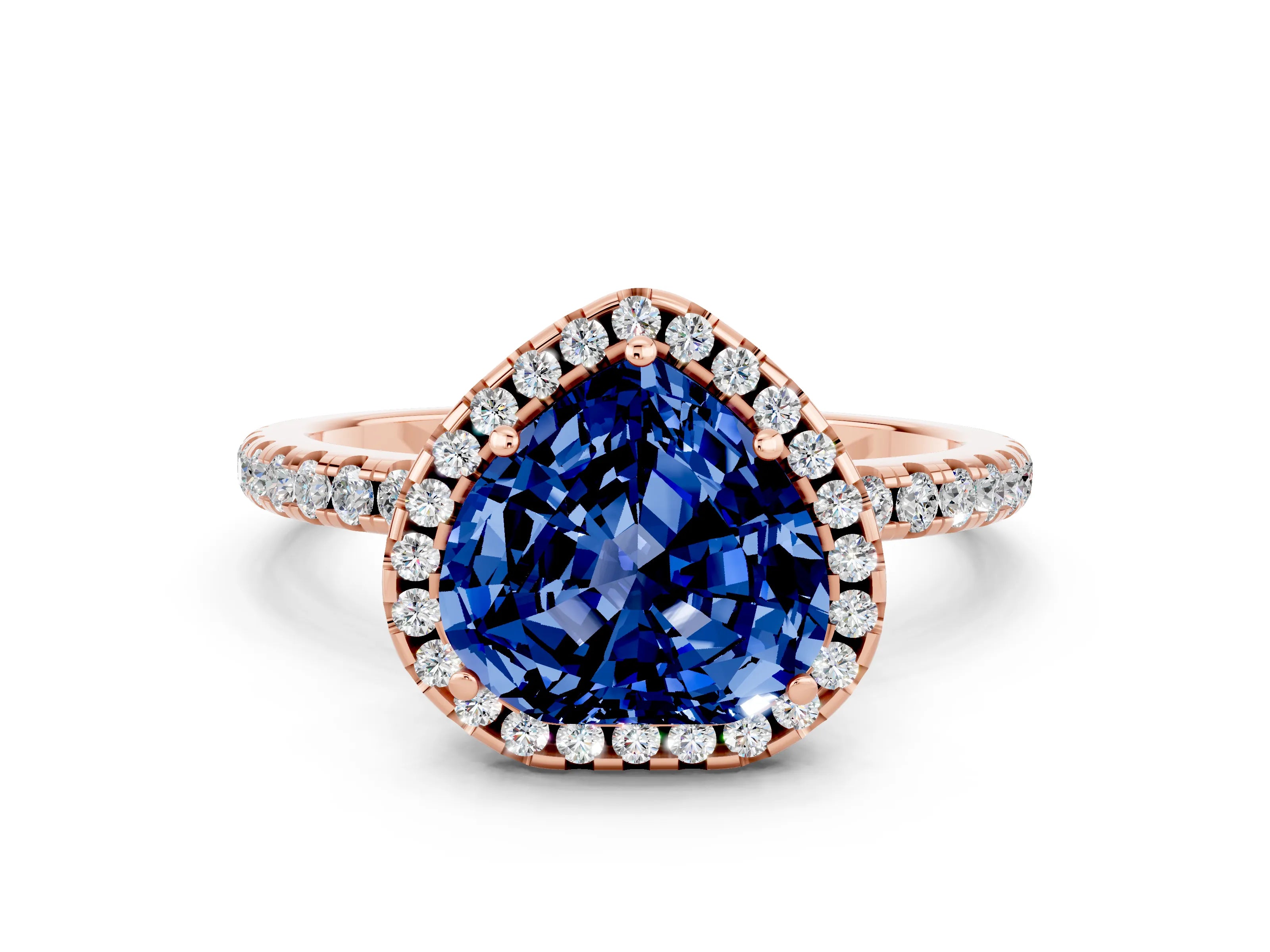 Rose gold Heart Cut Halo Round Diamond Pavé Band Four-Prong Ring