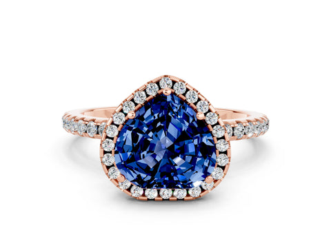 Rose gold Heart Cut Halo Round Diamond Pavé Band Four-Prong Ring