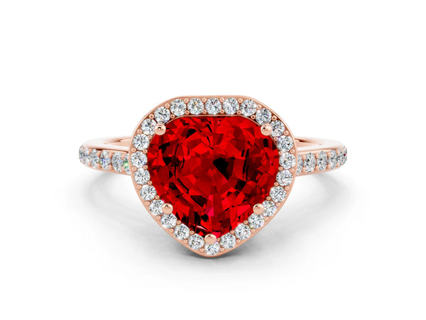 Rose gold Heart Cut Halo Round Diamond Pavé Band with Four-Prong Setting