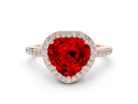 Rose gold Heart Cut Halo Round Diamond Pavé Band with Four-Prong Setting