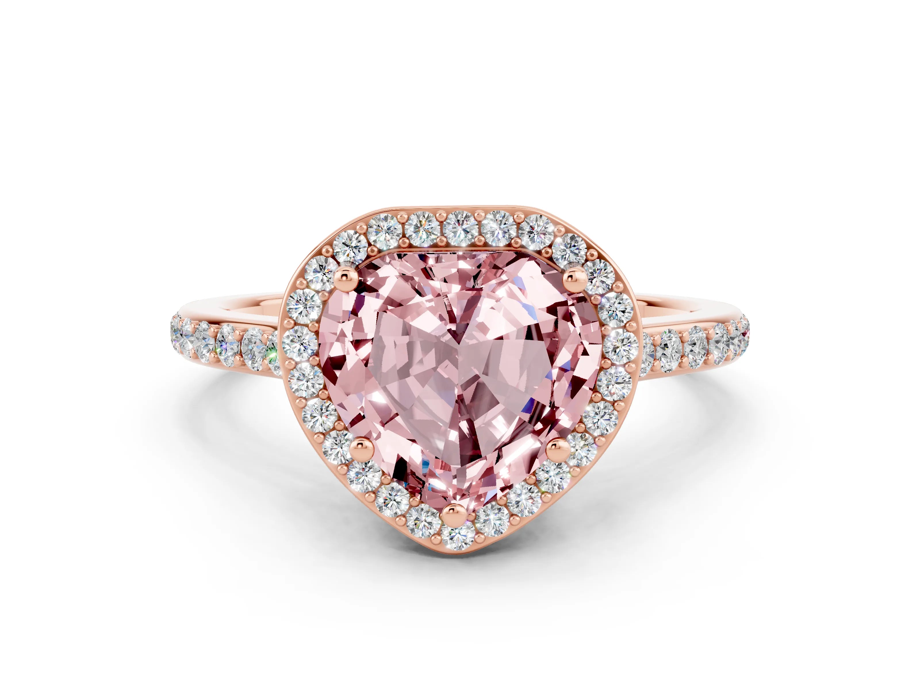 Rose gold Heart Cut Halo Round Diamond Pavé Band with Four-Prong Setting