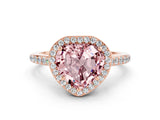 Rose gold Heart Cut Halo Round Diamond Pavé Band with Four-Prong Setting