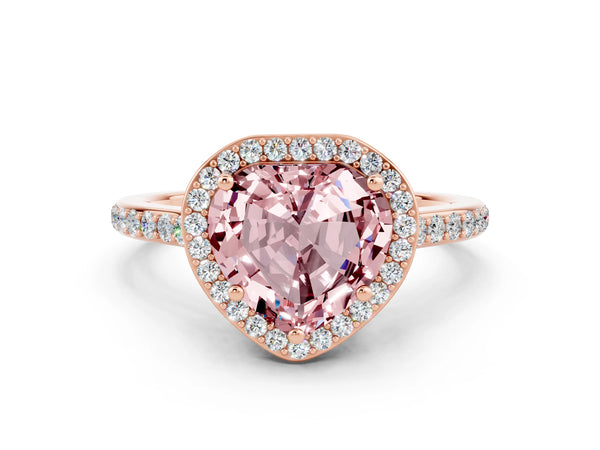 Rose gold Heart Cut Halo Round Diamond Pavé Band with Four-Prong Setting