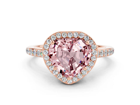 Rose gold Heart Cut Halo Round Diamond Pavé Band with Four-Prong Setting