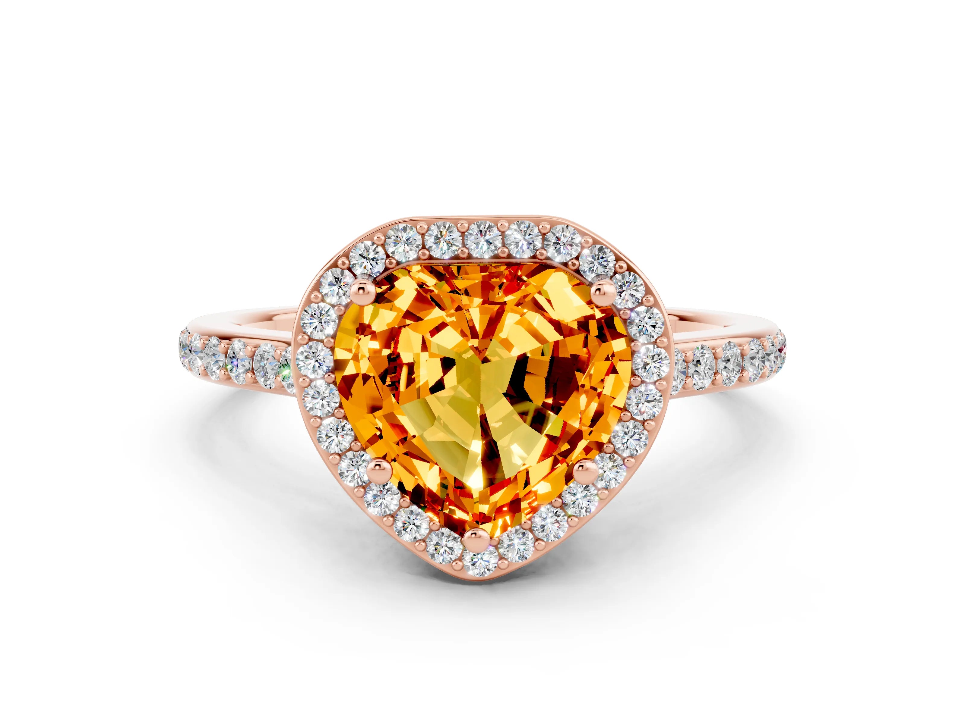 Rose gold Heart Cut Halo Round Diamond Pavé Band with Four-Prong Setting