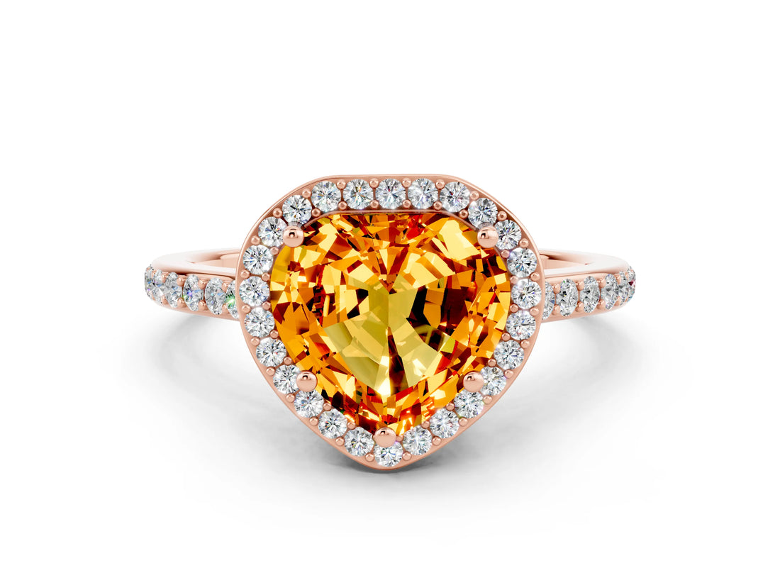Rose gold Heart Cut Halo Round Diamond Pavé Band with Four-Prong Setting
