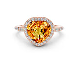 Rose gold Heart Cut Halo Round Diamond Pavé Band with Four-Prong Setting