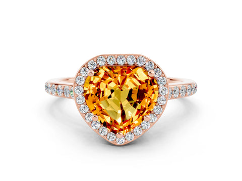 Rose gold Heart Cut Halo Round Diamond Pavé Band with Four-Prong Setting