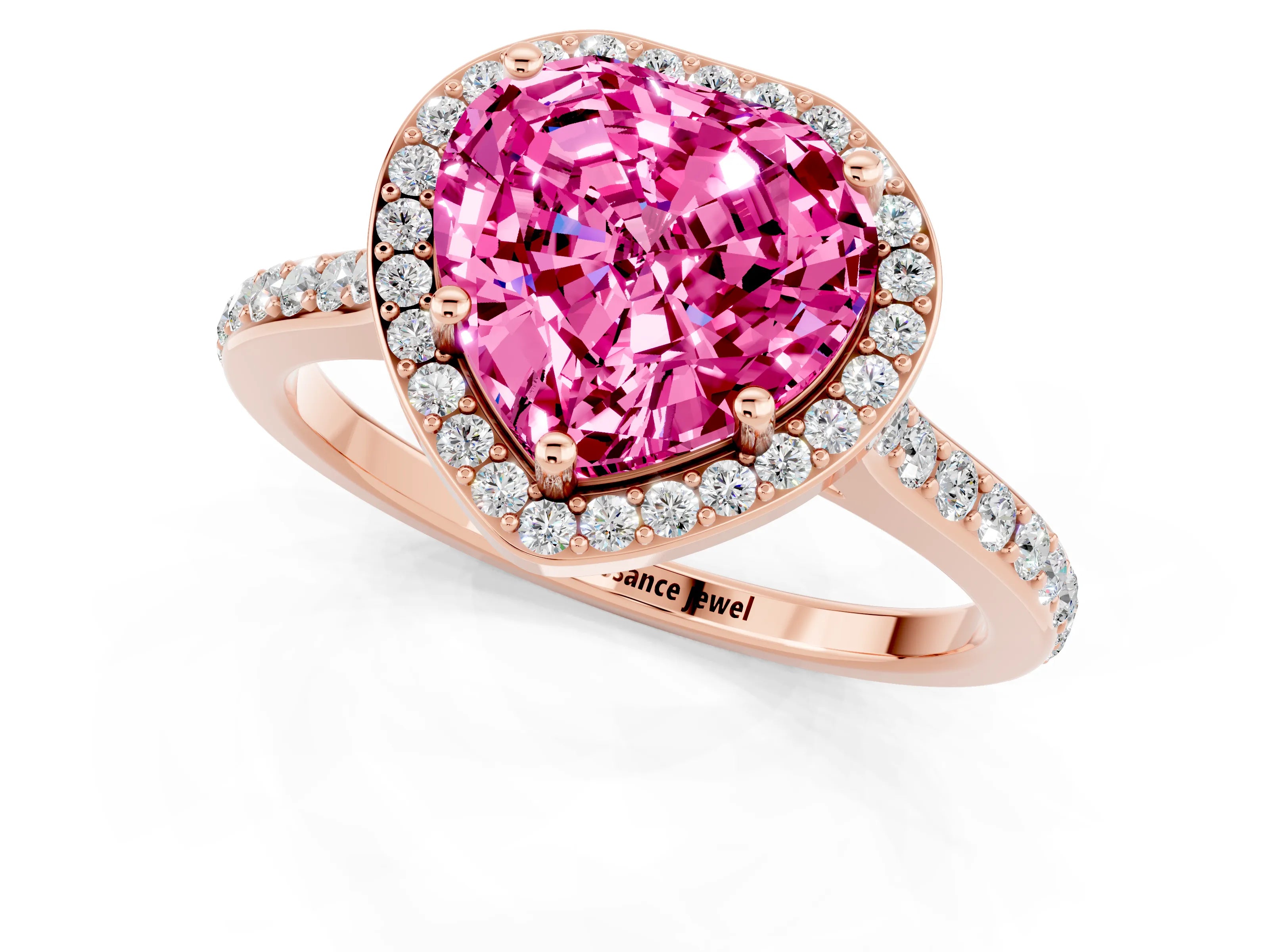 Rose gold Heart Cut Halo Round Diamond Pavé Band with Four-Prong Setting_1