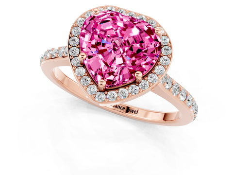 Rose gold Heart Cut Halo Round Diamond Pavé Band with Four-Prong Setting_1