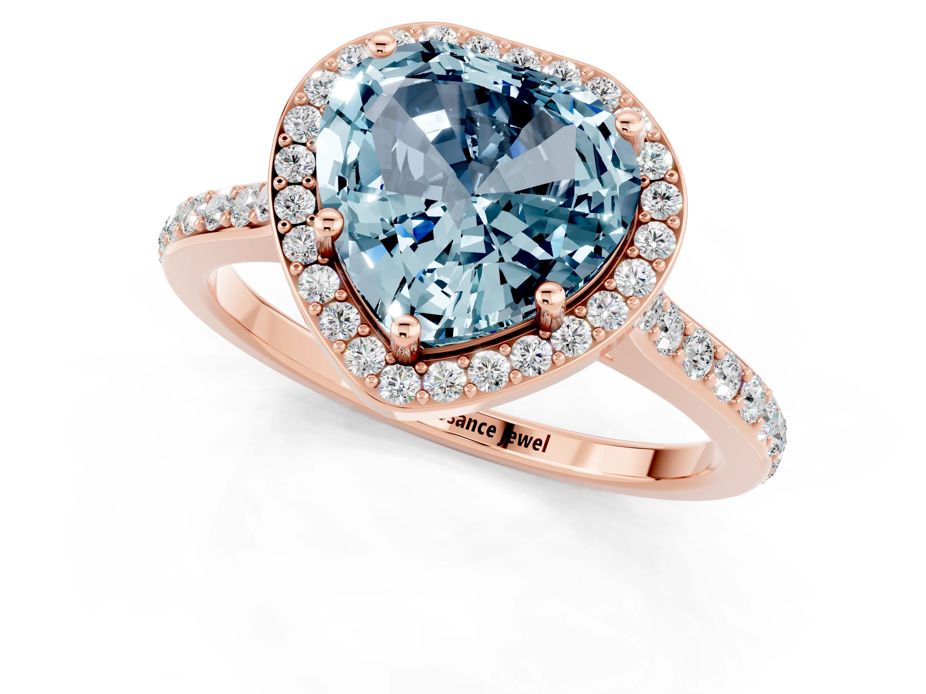 Rose gold Heart Cut Halo Round Diamond Pavé Band with Four-Prong Setting_1