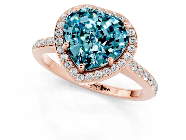 Rose gold Heart Cut Halo Round Diamond Pavé Band with Four-Prong Setting