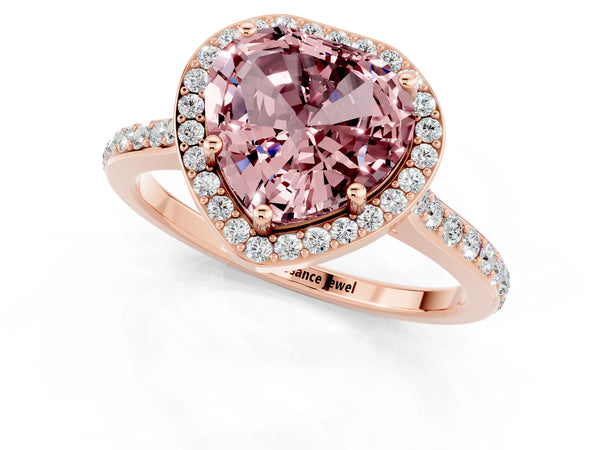 Rose gold Heart Cut Halo Round Diamond Pavé Band with Four-Prong Setting