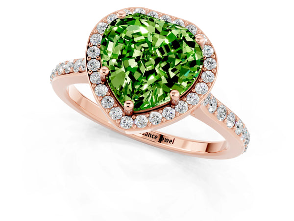 Rose gold Heart Cut Halo Round Diamond Pavé Band with Four-Prong Setting