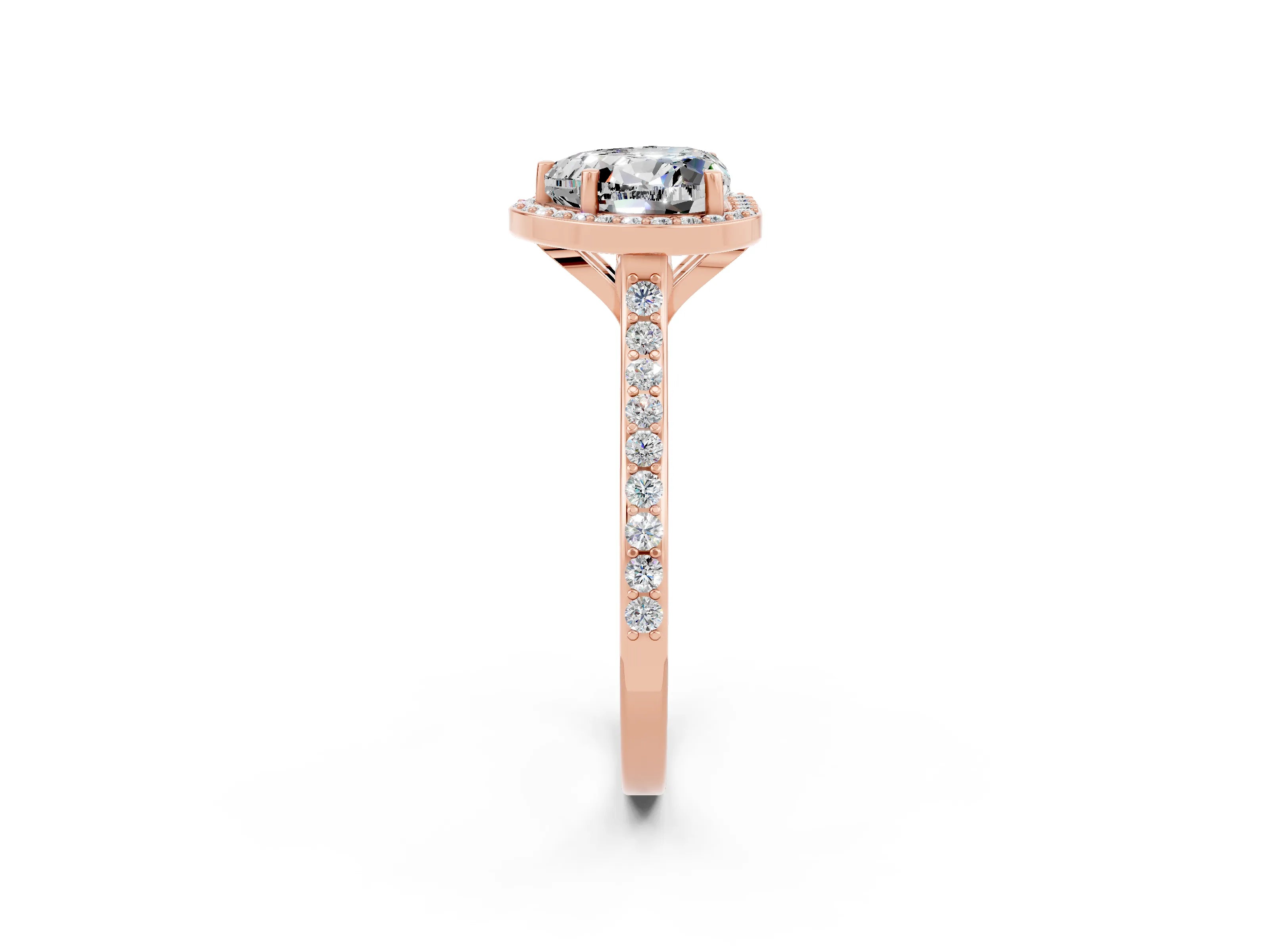 Rose gold Heart Cut Halo Round Diamond Pavé Band with Four-Prong Setting_2