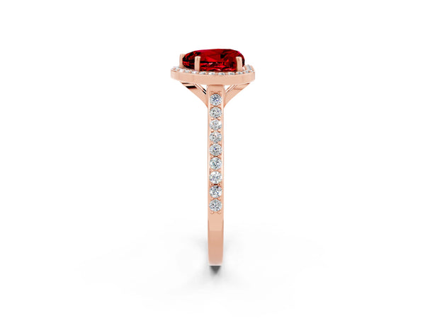 Rose gold Heart Cut Halo Round Diamond Pavé Band with Four-Prong Setting