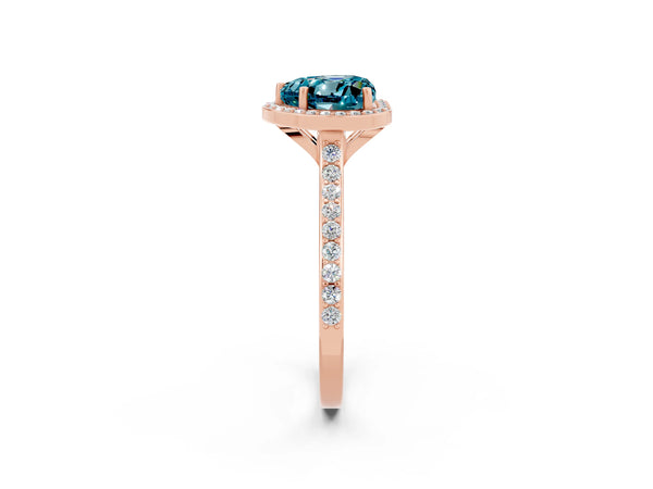 Rose gold Heart Cut Halo Round Diamond Pavé Band with Four-Prong Setting