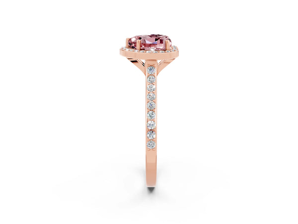 Rose gold Heart Cut Halo Round Diamond Pavé Band with Four-Prong Setting
