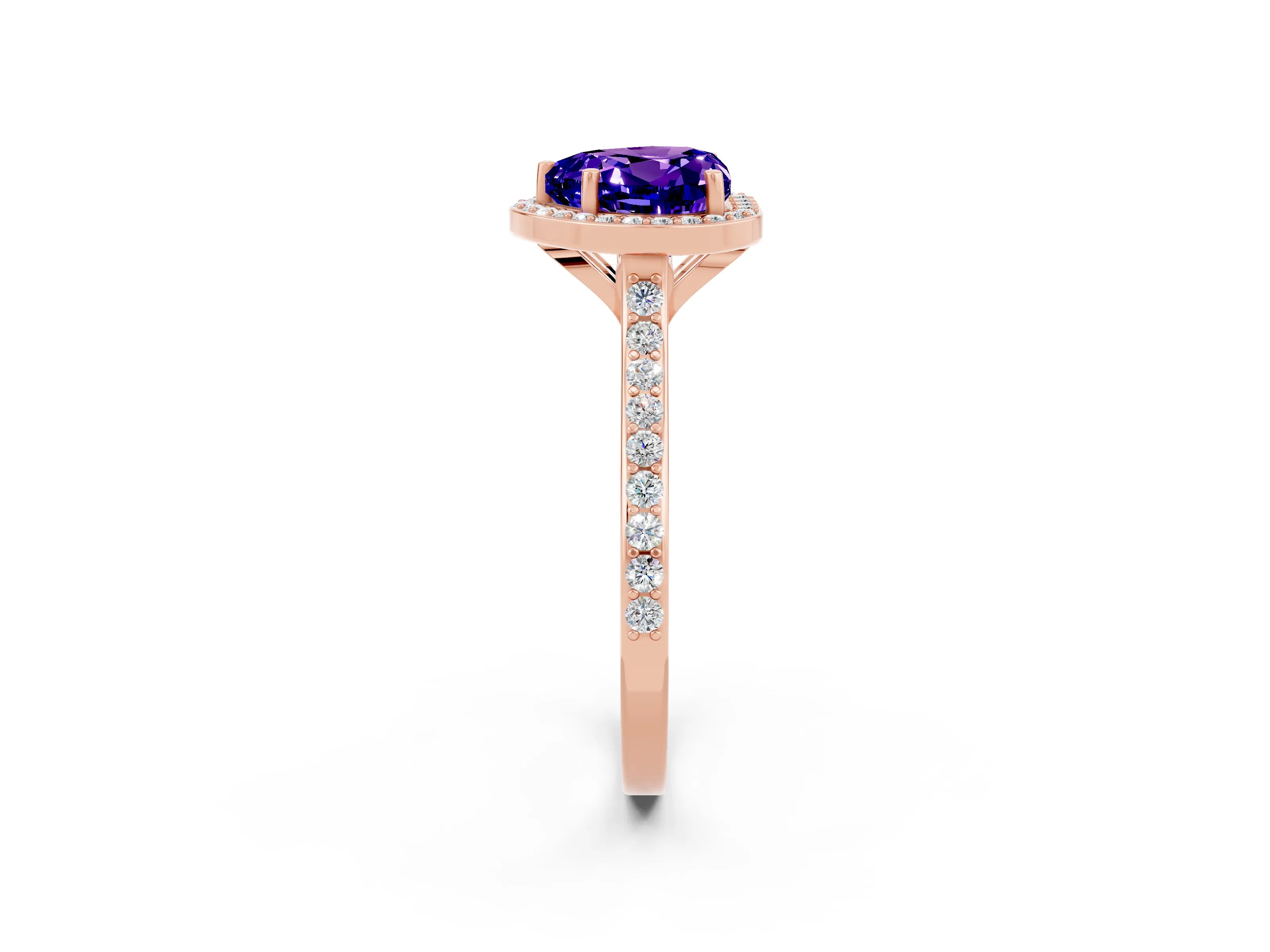 Rose gold Heart Cut Halo Round Diamond Pavé Band with Four-Prong Setting_2