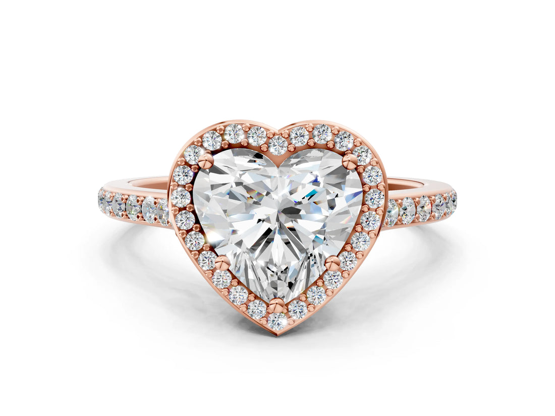 Rose gold Heart Cut Halo Round Diamond Pavé Band with Four-Prong Setting_3