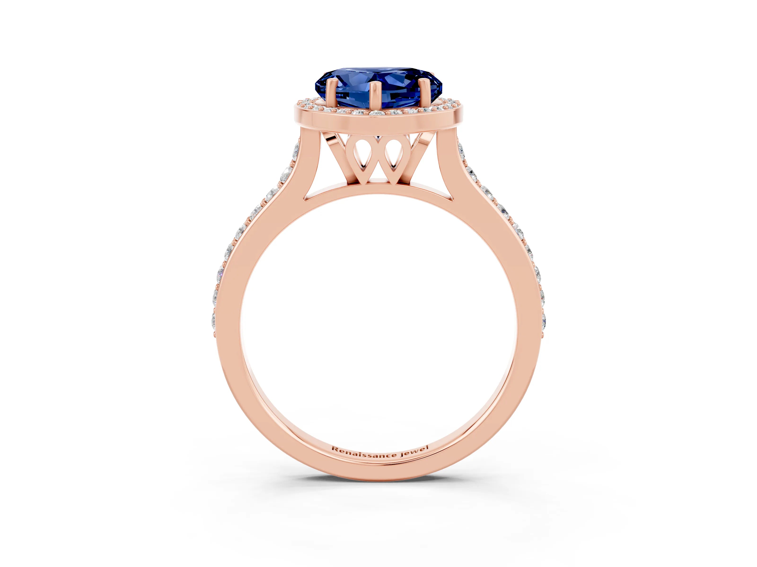 Rose gold Heart Cut Halo Round Diamond Pavé Band with Four-Prong Setting_3