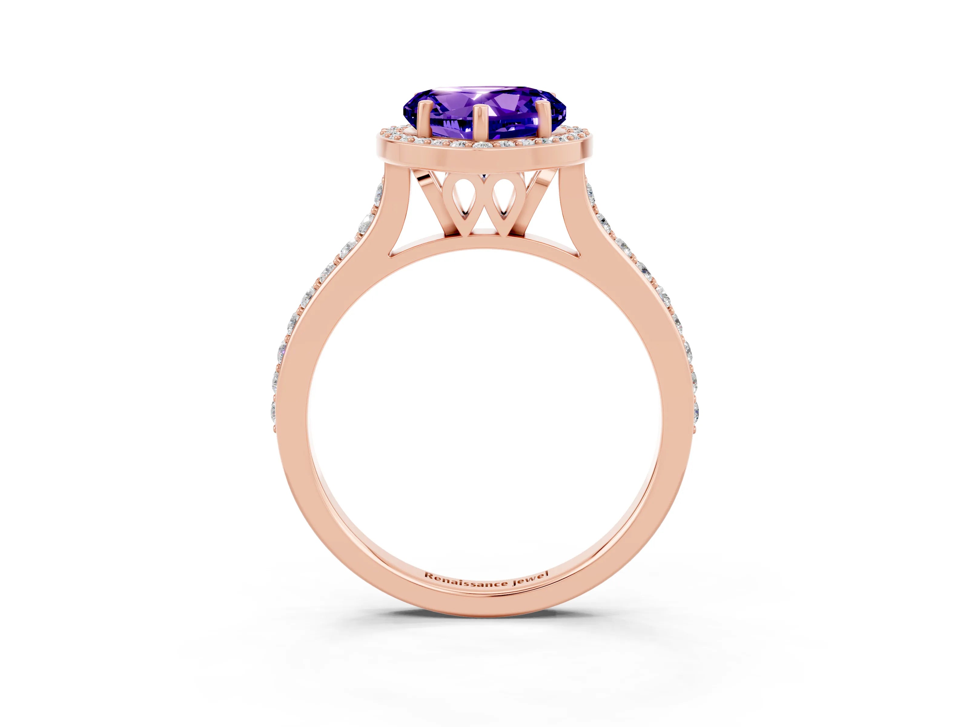 Rose gold Heart Cut Halo Round Diamond Pavé Band with Four-Prong Setting_3