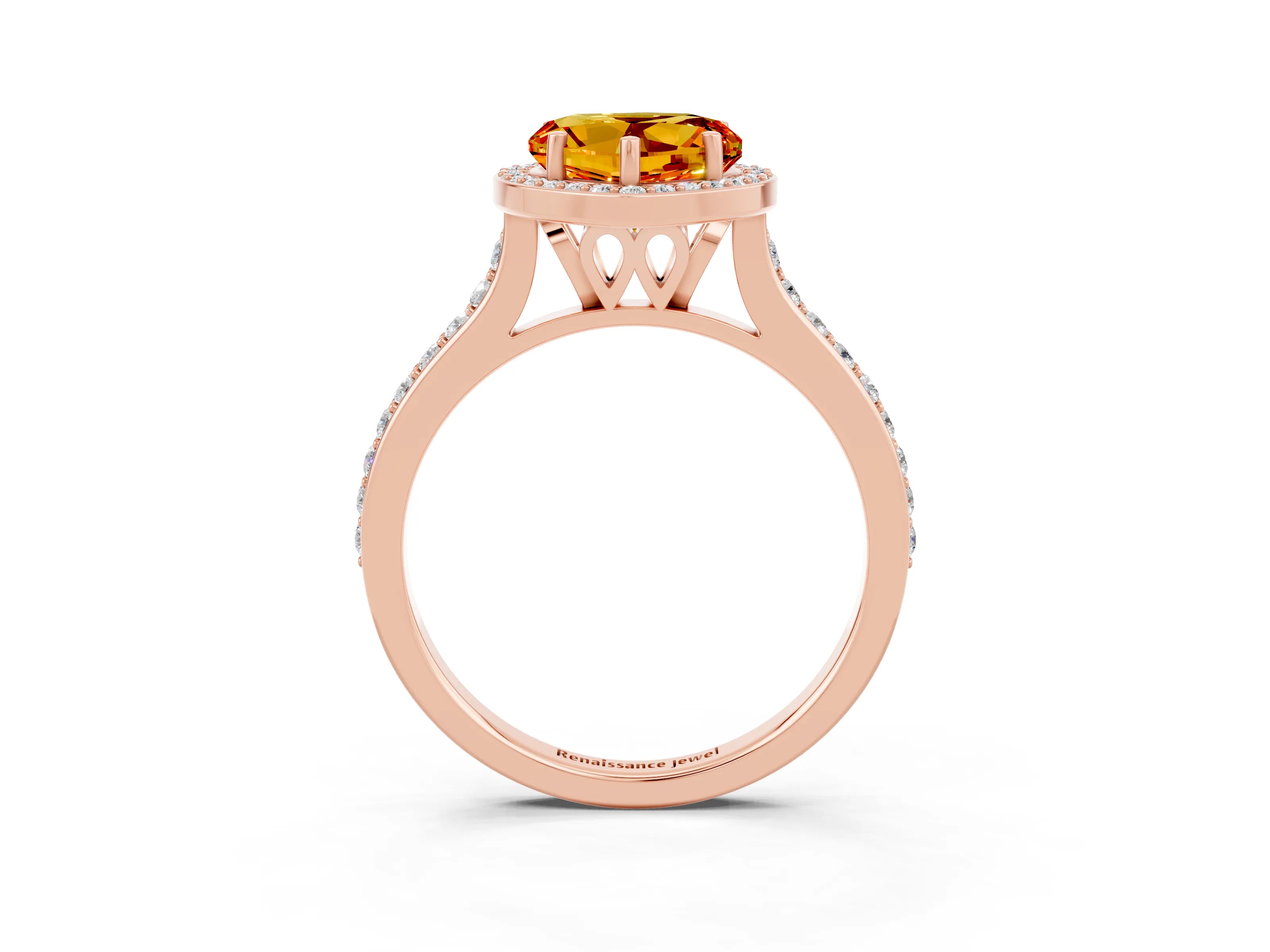 Rose gold Heart Cut Halo Round Diamond Pavé Band with Four-Prong Setting_3