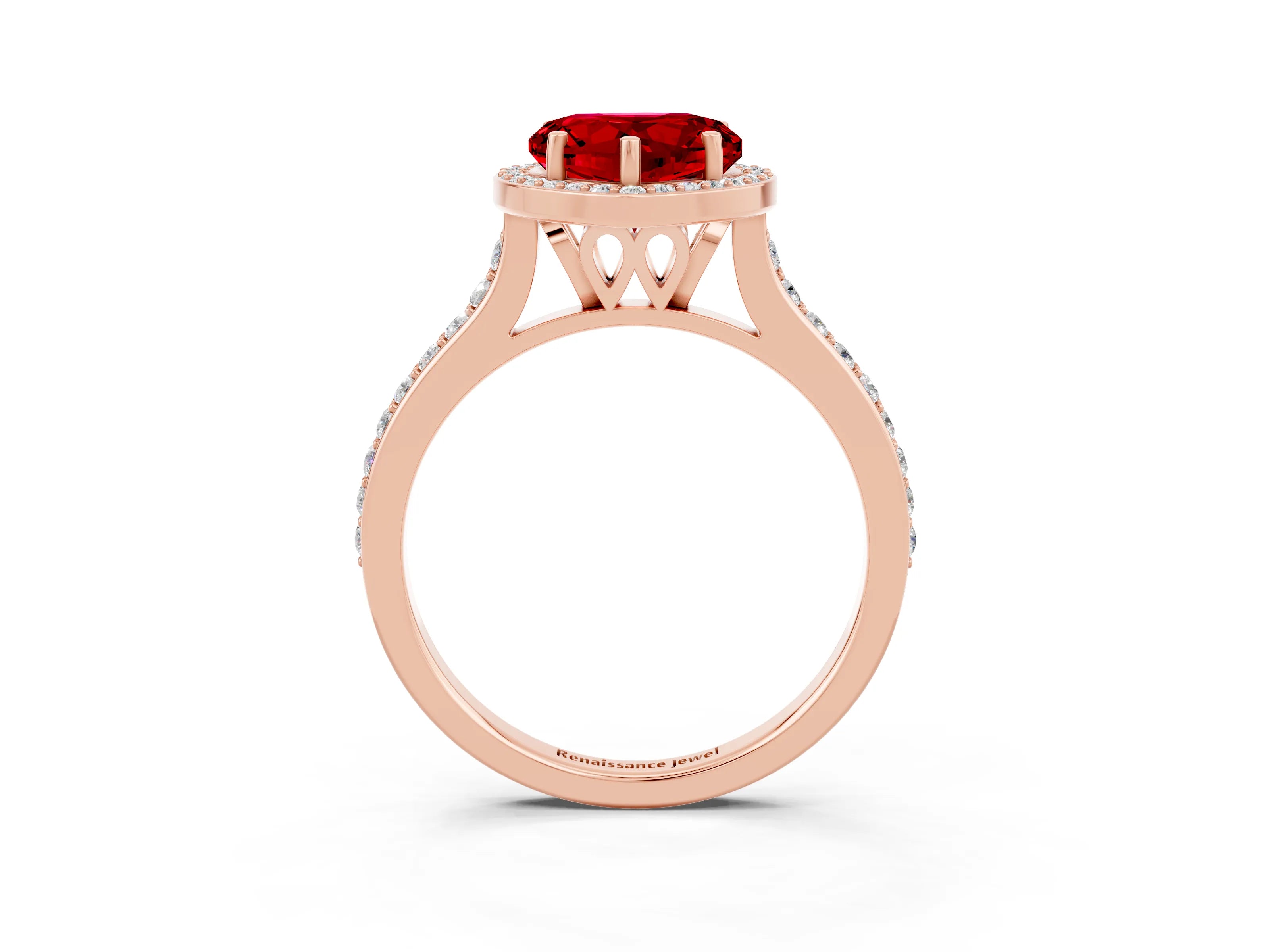 Rose gold Heart Cut Halo Round Diamond Pavé Band with Four-Prong Setting_3