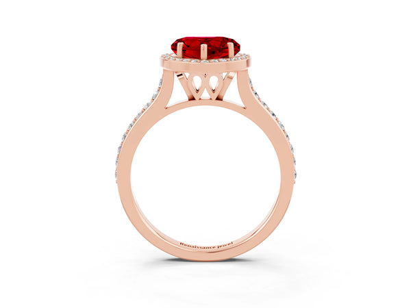 Rose gold Heart Cut Halo Round Diamond Pavé Band with Four-Prong Setting