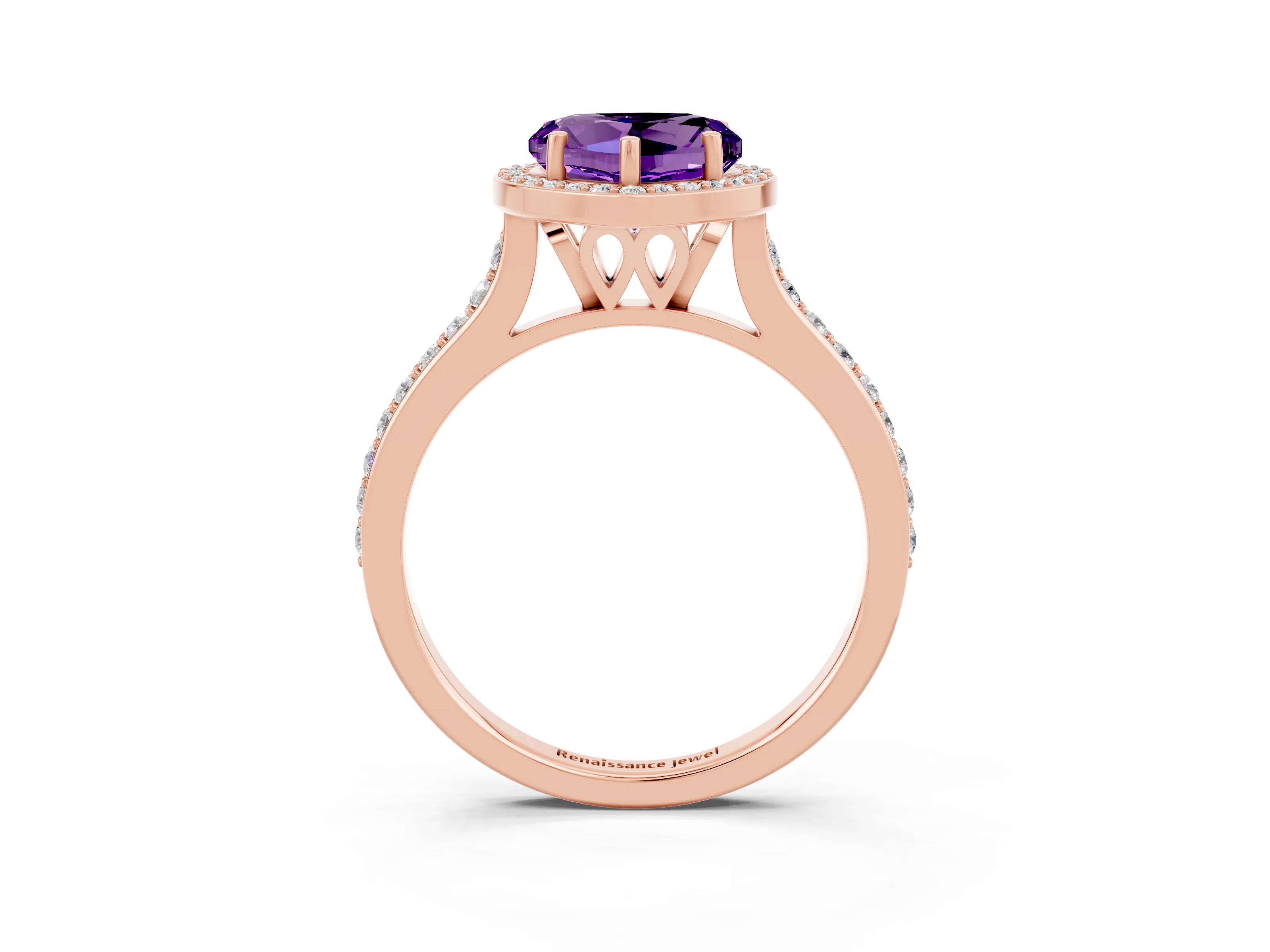 Rose gold Heart Cut Halo Round Diamond Pavé Band with Four-Prong Setting_3