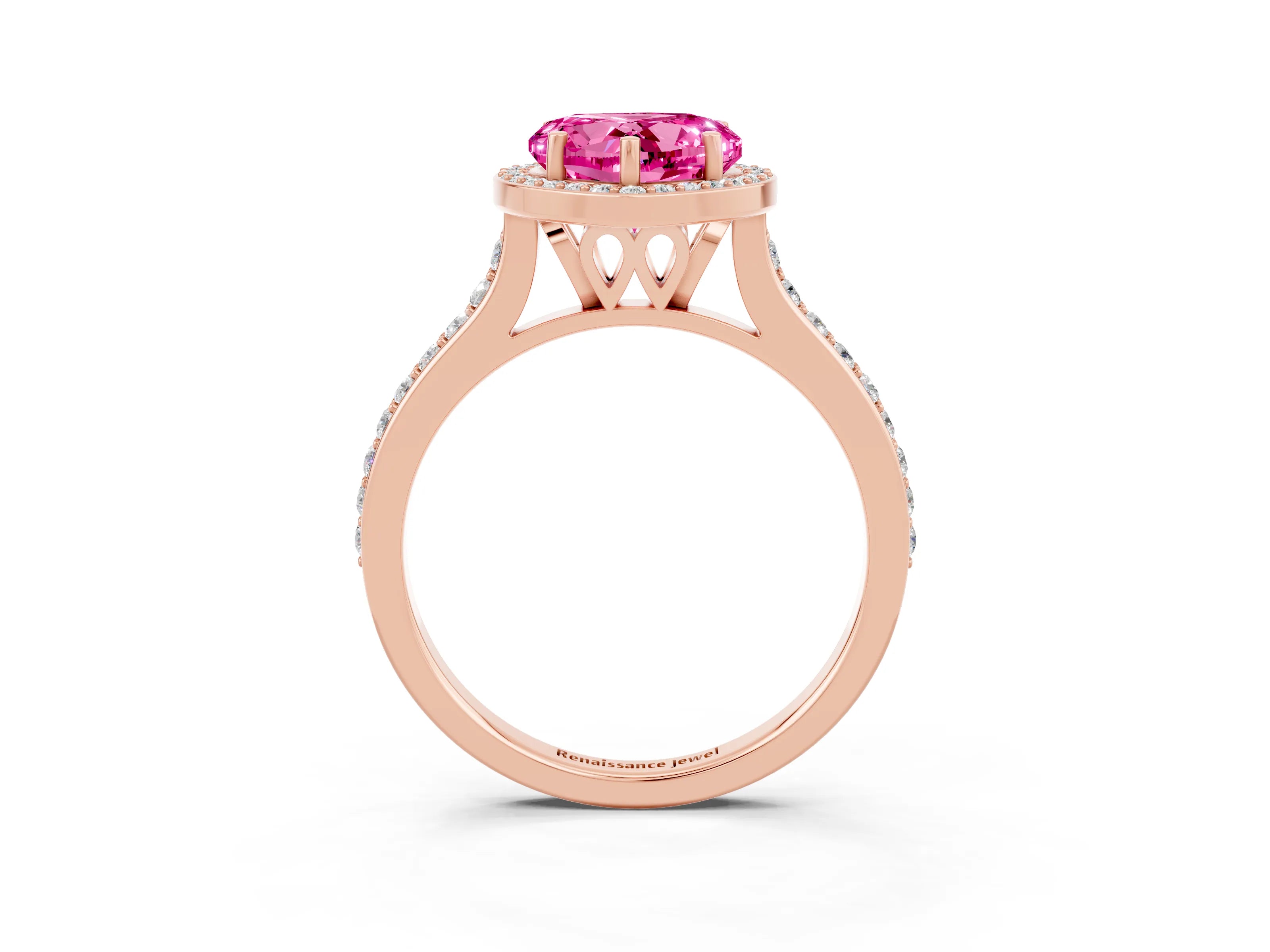 Rose gold Heart Cut Halo Round Diamond Pavé Band with Four-Prong Setting_3