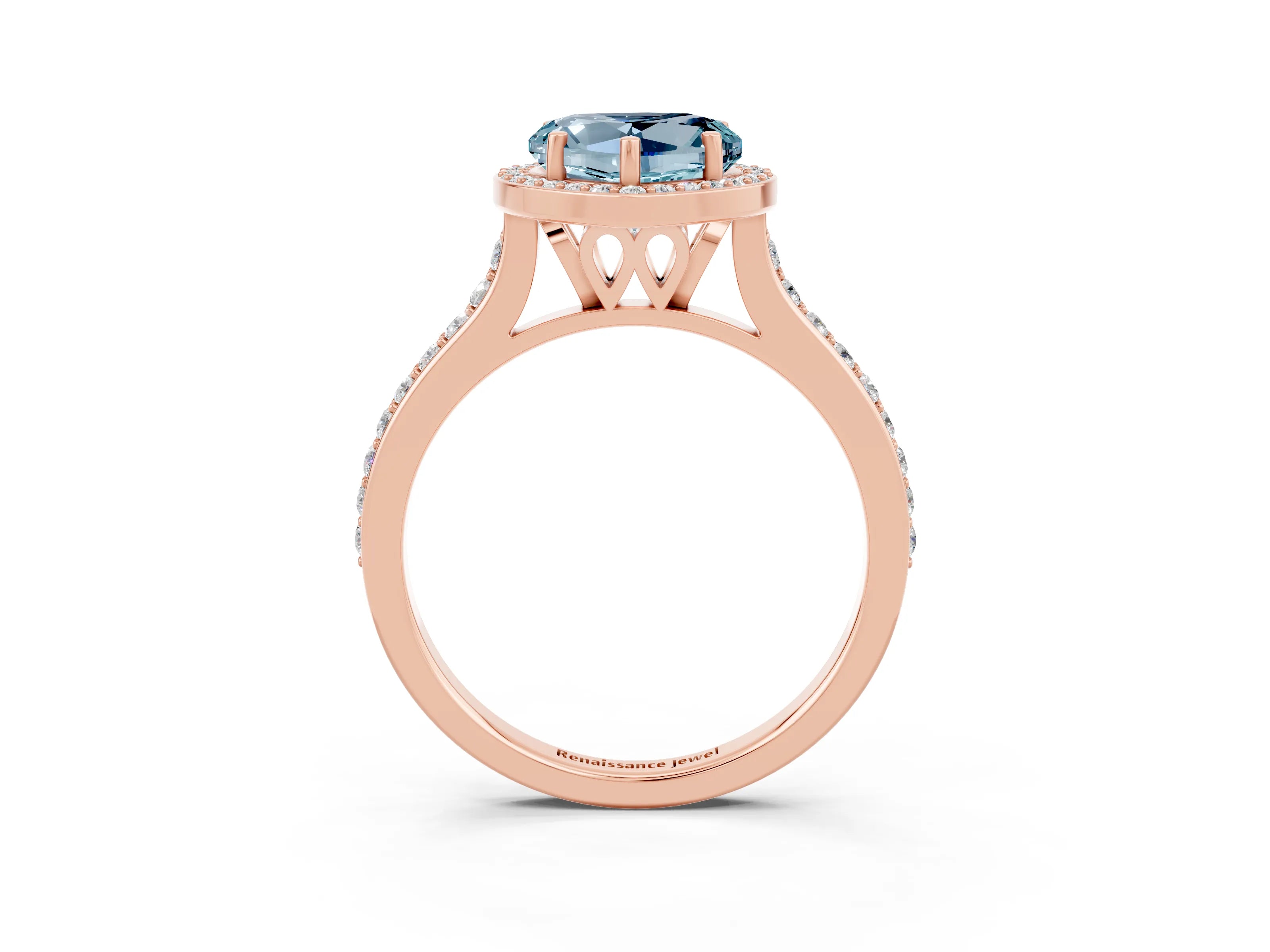 Rose gold Heart Cut Halo Round Diamond Pavé Band with Four-Prong Setting_3