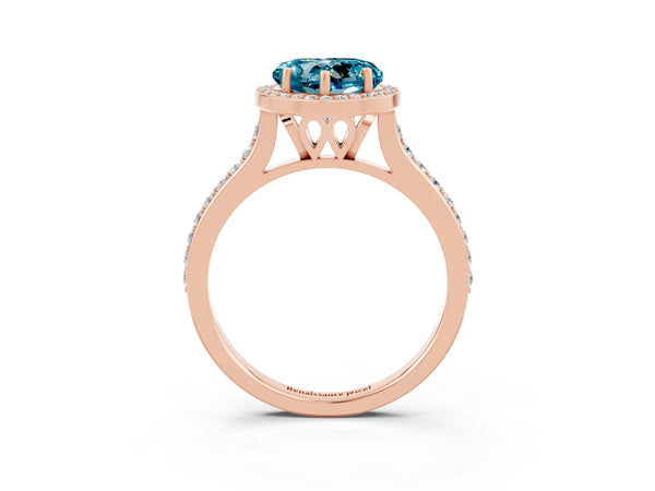 Rose gold Heart Cut Halo Round Diamond Pavé Band with Four-Prong Setting