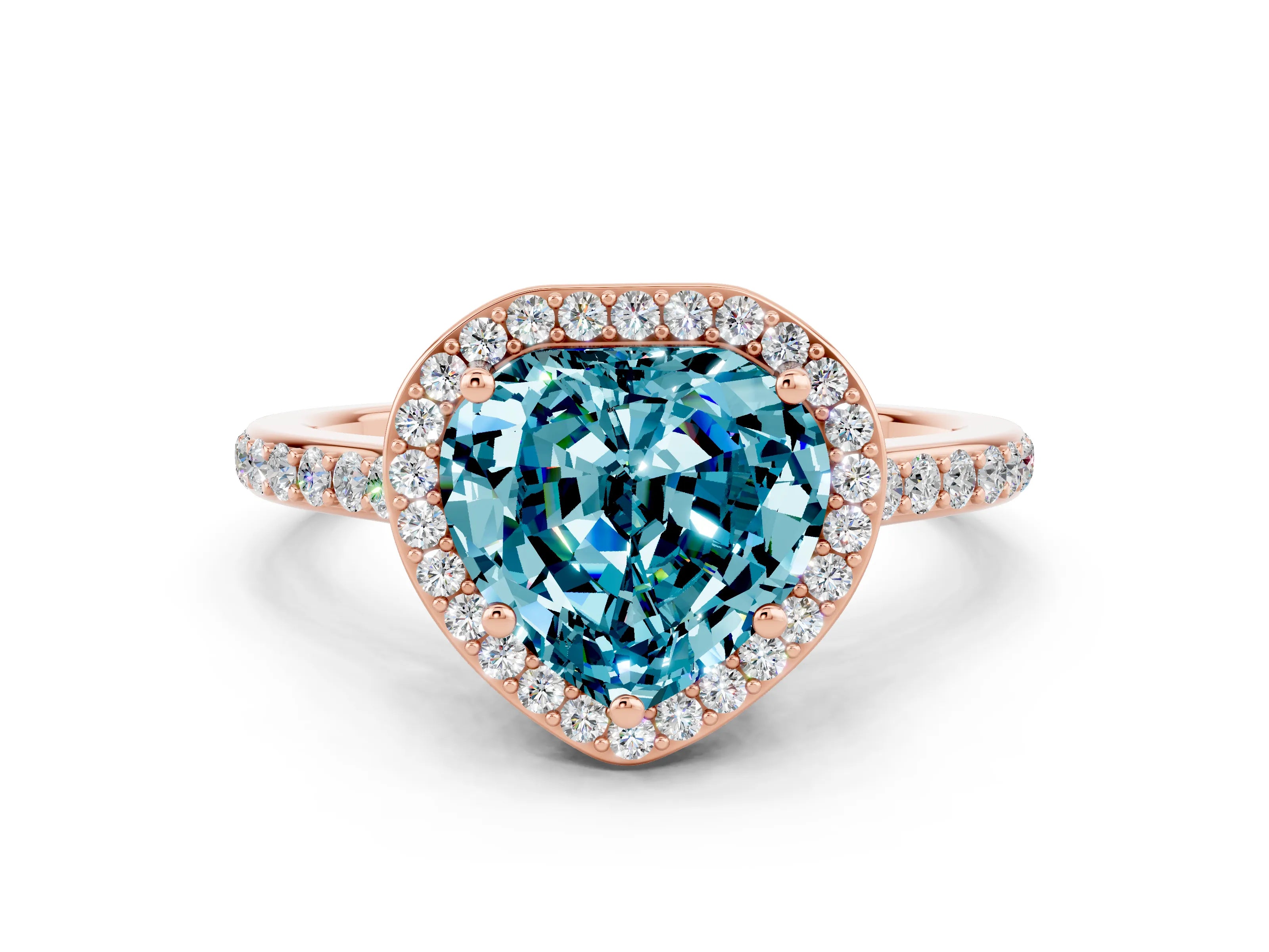 Rose gold Heart Cut Halo Round Diamond Pavé Band with Four-Prong Setting